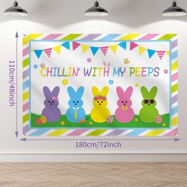 Chillin With My Peeps Easter Banner 72x48 Inch with 4 Brass Grommets Large Size Easter Backdrop Happy Easter Banner for Bunny Themed Party Photography Indoor Outdoor Garden Yard Home Decorations