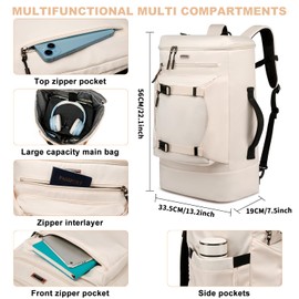 Asenlin Travel Backpack for Women Men，40L Extra Large Hiking Backpack，18 Inch Carry on Backpack Water Resistant for Casual Daypack Gym Backpack-Beige