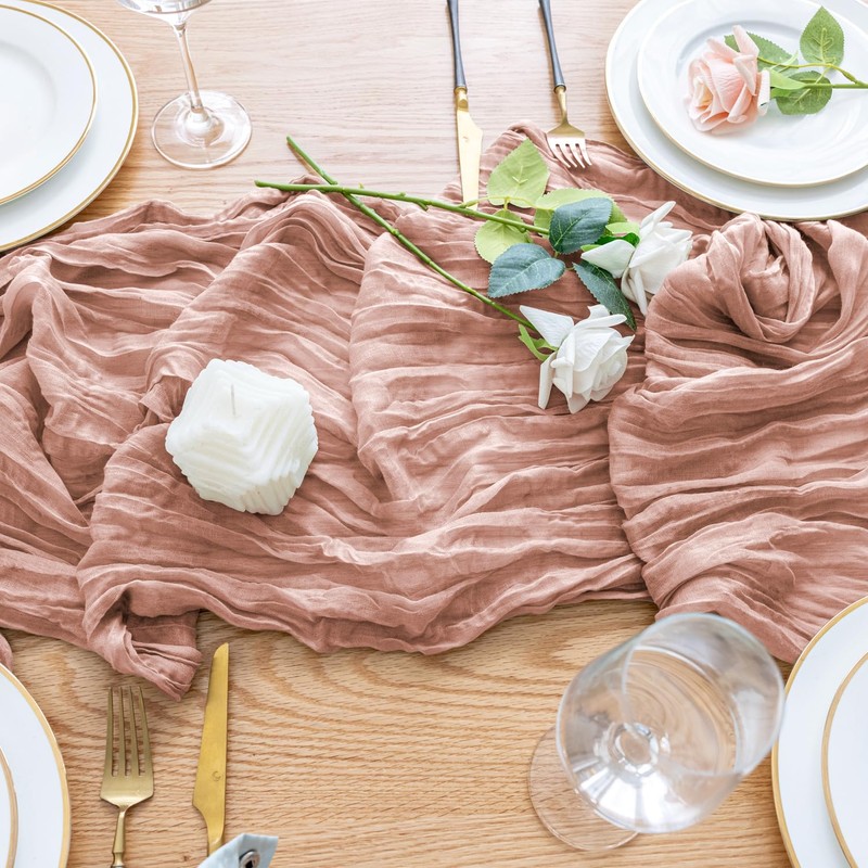 Wokceer Dusty Pink Cheesecloth Table Runner Spring 10FT Boho Gauze