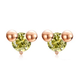 Cute Mickey Earrings, Women's Earrings, Birthstone, 925 Sterling Silver, Hypoallergenic, Simple, Silver, Peridot