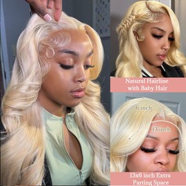 Belaved Blonde Wigs Human Hair 613 Lace Front 13x6 HD Transparent Curly Real Human Hair Wig 180% Density Body Wave Pre Plucked Glueless for Women Free Part Bleached Knots 32 Inch