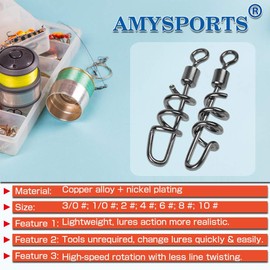 AMYSPORTS Fishing swivels Corkscrew snap swivels Fishing Tackle swivels Saltwater Freshwater Leader Lure jigs line Connector 50pcs 66lbs