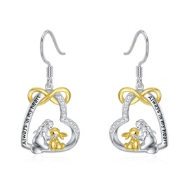 Rabbit Earrings Sterling Silver Bunny Heart Dangle Earrings Rabbit Jewelry for Women Rabbit Lovers Gifts