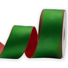 KLTRIBBON Reversible Red Green Ribbon Wired Satin Ribbon 1-1/2 Inch X 10 Meters, for Christmas Decoration,Wreath Bow,Floral Craft