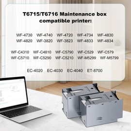 PRINTORBIT T6715 T6716 Ink Maintenance Box for Workforce Pro WF-4740 WF-4730 WF-3820 WF4734 WF-3834 WF-4720 WF-4830 ET-4040 EC-4020 EC-4030 Printers,T671500 T671600 Maintenance Box（2-Packs）