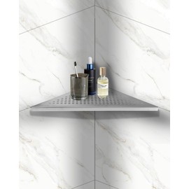 euroharry 1 Piece Corner Shelf Shower Shelf 304 Stainless Steel for Bathroom Shampoo Holder 254 x 254 mm Silver Square Hole