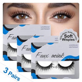 Bepholan 3D Super Fluffy False Lashes Natural Soft Wispy Lashes 3-Pack Faux Mink Lashes Reusable Strip Lashes - Specification: XMZ24