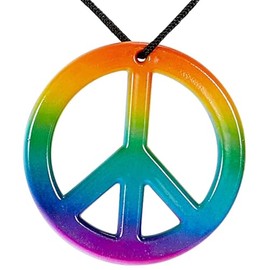 HIPPIE NECKLACE WITH MULTICOLOR PEACE MEDALLION For FANCY DRESS