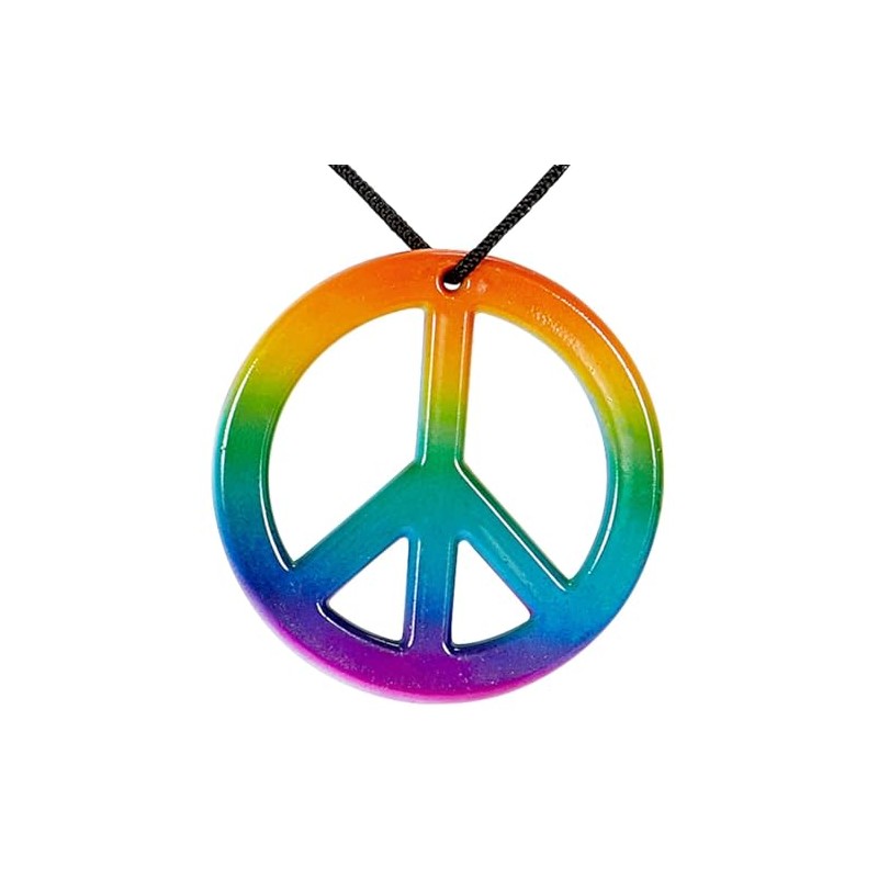 HIPPIE NECKLACE WITH MULTICOLOR PEACE MEDALLION For FANCY DRESS