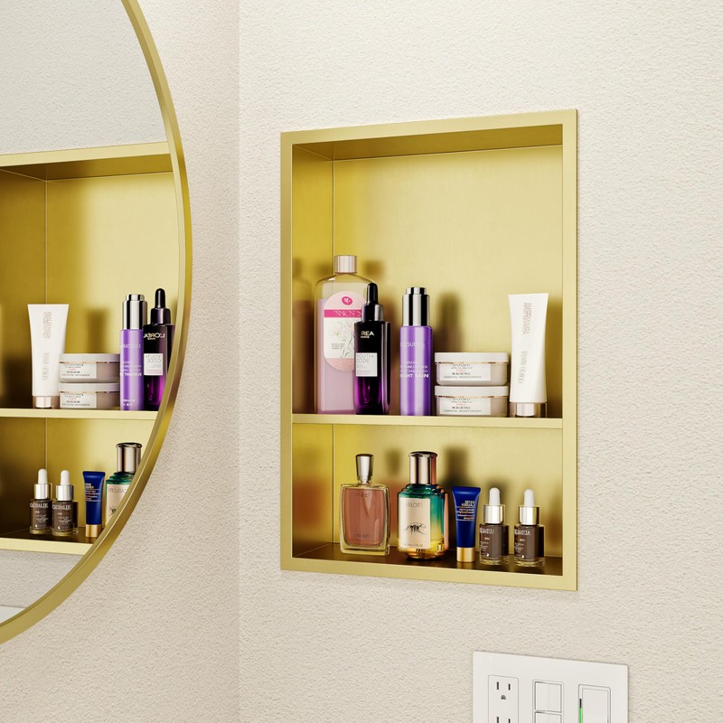 2-Tier Stainless Steel Shower Niche,Golden, 12" X18"