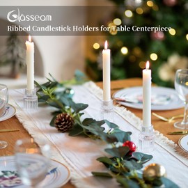 Glasseam Glass Candle Stick Holder: Small Candlesticks for Taper Candles, Bulk Set of 20, Mini Crystal Clear for Wedding Centerpieces Party Decorations