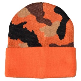 G Men's Camouflage Knitted Beanie Hat Orange Camo