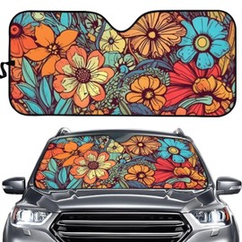 DISNIMO Abstract Groovy Flower Car Front Window Sun Shield Sun Visor Sunshield Glitter Sunshade for Car Windshield Folding SUV Truck RV Van Car Interior Accessories for Women Girls