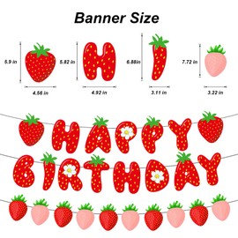 Strawberry Banner - Happy Birthday Banner for Berry First Birthday Decor - Strawberry Party Decorations Party Supplies