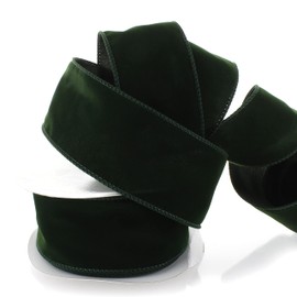 2.5" Wired Suede Velvet Ribbon – Soft Velvet Fabric with Wired Edges for Bows, Holiday Wreaths, Gift Wrapping, Floral Arrangements and DIY Craft Projects (Hunter Green, 25 yds)