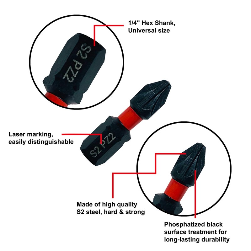 PH2 Magnetic Impact Driver Bits, Impact Duty Pozi-Drive Screwdrive S2
