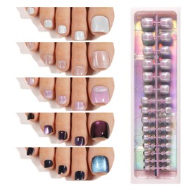 Misssix Cat Eye Press On Toe Nails Short, 150Pcs French Toe Nail Tips, Square Soft Gel Fake Toe Nail Tips Extensions for Women Nail Art DIY 15 Sizes