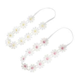 URIMPAVIDO 2PCS Baby Girl Lace Flower Headband Soft Elastic Hair Bands Cute Floral Headpiece for Baby photography (Yellow,Pink, 14.96 Inch)