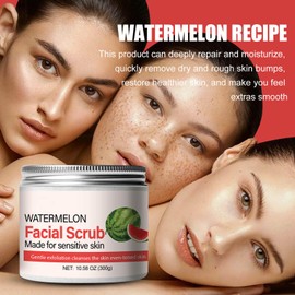 Watermelon Facial Scrub Cream,Watermelon Face Scrub,Daily Facial Scrub - Gently Exfoliates, Cleanses, Removes Dead Skin, Blackheads, Pores and Acne For all Skin Types（10.58 OZ）