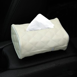 Leather Car Sun Visor Tissue Holder Car Seat Back Headrest Hanging Tissue Case Holder Universal Tissue Paper Holder Dispenser for Car Interior Accessory (Beige)