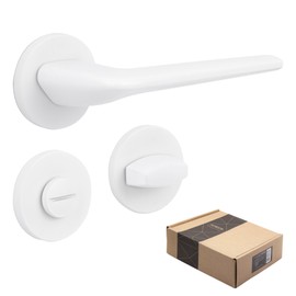 APECS Door Handles Interior Doors Modern Door Handle for Front Door and Interior Door with Square Rosettes Door Handle White Matt Handle Set with Mounting Material Door Fitting Model Capella Toilet Bathroom