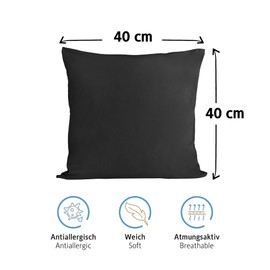 Komfortec 100% Cotton Cushion Covers, Set of 2, 40 x 40 cm, Super Soft Premium Jersey Pillowcase 150 g/m², Cushion Cover, Black