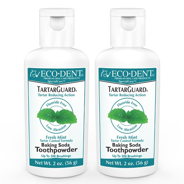 Eco-Dent TartarGuard Baking Soda Toothpowder - Enzyme Cleaning Action for Tartar Control, SLS-Free, Fluoride-Free Toothpaste Alternative, Fresh Mint Tooth Powder, 2 Oz (Pack of 2)