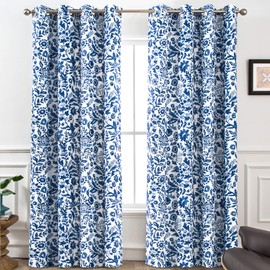 DriftAway Julia Watercolor Blackout Room Darkening Lined Thermal Insulated Energy Saving Window Curtains 2 Layers 2 Panels Each Size 52 Inch by 96 Inch Navy