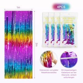 Pack of 4 Tinsel Curtains, Colourful Glitter Curtain, Tinsel Glitter Curtain, Birthday Party Curtain, Photo Curtain, Birthday Decoration, Party Glitter Birthday Decoration with Confetti Party