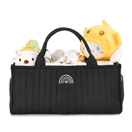 I IHAYNER Baby Diaper Caddy Basket – Baby Shower Caddy Organizer for Newborn Boys and Girls Waterproof Diaper Storage Black