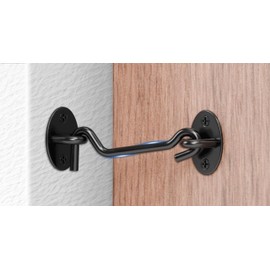 Dreamxiang 4" Privacy Eye Hook Door Latch for Screen Door, Window, Cabinet Barn Door, Fence Gate & More - Durable Hook and Eye Latch for 90° Right Angles to 180° Planes Black (1-Pack)