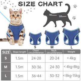 FIHODONE Cat Harness with Cat Lead, Cat Collar, Cat Harness with Lead, Escape Proof, Cat Harness Adjustable, Cat Lead with Harness for Cats, Orange with Reflective Strips (L, Blue)