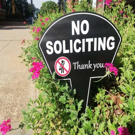 Saiwithend No Soliciting Yard Sign, 13.5" x 9.5" Double-sided Aluminum No Solicitors Sign with Integrated Stake, Funny No Soliciting Sign for House Home Front Door Use(Black, 1 PC)