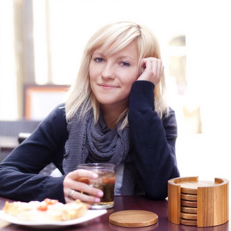 LemonRoad Set of 7 Acacia Wood Coaster Stand Set 6