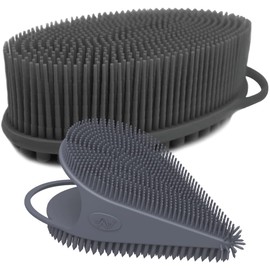 Avilana Exfoliating Silicone Body Scrubber Easy to Clean, Lathers Well, Long Lasting, and More Hygienic Than Traditional Loofah (Body & FACE Combo, Dark Gray)