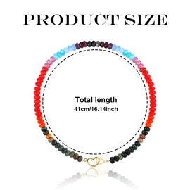 Mikovivi Colorful Heart Necklaces for Women, Trendy Beaded Necklace Bohemian Beaded Necklace Natural Stone Necklace Jewelry Accessories for Women Lovers Christmas Birthday Summer Gifts (Rainbow)