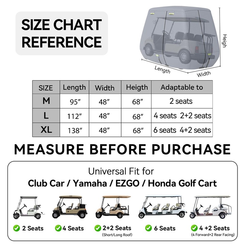 Nukugula 800D Waterproof Golf Cart Cover 2/4/6 Passenger, Heavy Duty