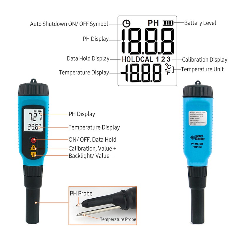 SMART SENSOR PH818M PH Meter for Food Processing 2 in