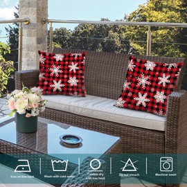 Batmerry Christmas Buffalo Red Plaid Pillow Covers 18X18 Inch Set of 2, Snowflakes Buffalo Plaid Winter Pattern Festive Retro Texture Cushion Throw Pillow Covers Outdoor Sofa Couch Pillowcase