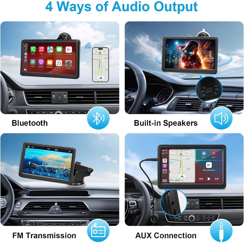 7" HD Wireless Carplay Screen for Car, Touch Screen Portable