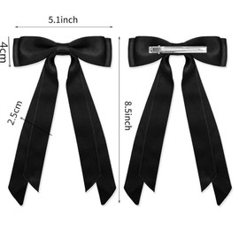 2PCS Cute Hair Bows for Girls Women, Hair Ribbon Bows for Hair Beige Black Hair Ribbon Ponytail Holder Accessories Slides Metal Clips Hair Bow for Women Girls Toddlers Teens Kids