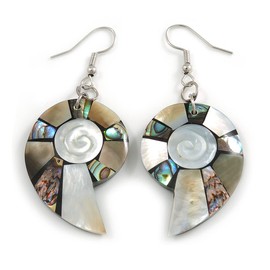 55mm L/Natural/Silvery/Abalone Shell Shape Sea Shell Earrings/Handmade/Slight Variation In Colour/Natural Irregularities