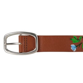 Lucky Brand Women's Embroidered Leather Belt | Stylish | Classic | Western-Inspired | American Heritage | Jean | Pant, Embroidered Floral - Tan, Large
