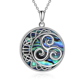 YFN Irish Jewellery Celtic Knot Necklace for Women Sterling Silver Triskelion Trinity Moon Abalone Shell Pendant Lucky Necklace Viking Jewellery, Sterling Silver, No Gemstone