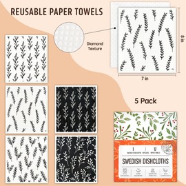 Augine Swedish Dishcloths for Kitchen, 5 Pack Reusable Paper Towels Washable, Super Absorbent Swedish Dish Cloths, Non-Scratch, No Odor