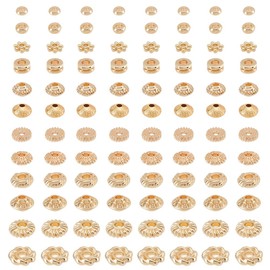 PH PandaHall 120Pcs 14K Gold Spacer Beads, 12 Style Alloy Brass Spacer Beads Gold Flat Clay Beads Flower Cylindrical Spacer Beads for Jewelry Bracelet Stackable Necklace Earring Making