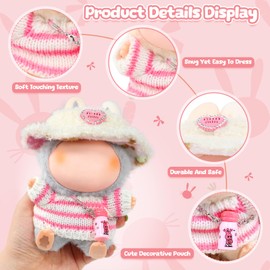 Clothing Accessories for 17 cm Labb Dolls, Clothing for 17 cm Plush, Mini Plush Clothing Outfit, Doll Clothes + Hat + Decorative Cup, for Christmas and Birthday (without Doll) (Pink / White Knitted