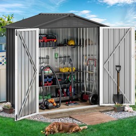DWVO 6x4ft Metal Outdoor Storage Shed, Large Heavy Duty Tool Sheds with Lockable Doors & Air Vent for Backyard Patio Lawn to Store Bikes, Tools, Lawnmowers,Dark Gray