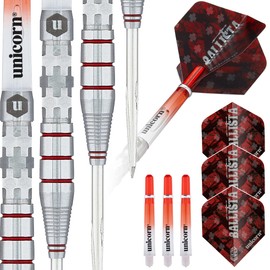 Unicorn Steel Tip Darts Set | Ballista Style 3 | 90% Natural Tungsten Barrels with Red Accents & Volute Points | 23 g
