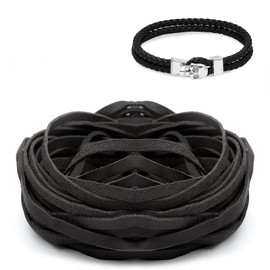 Deepton 10 m Leather Cord 5 mm Wide, Flat Leather Strap, Brown Leather Bands Sold by the Metre, Soft Leather Strip, Leather for DIY Crafts, Belt, Bracelet, Jewellery Making, Cushion (Black)